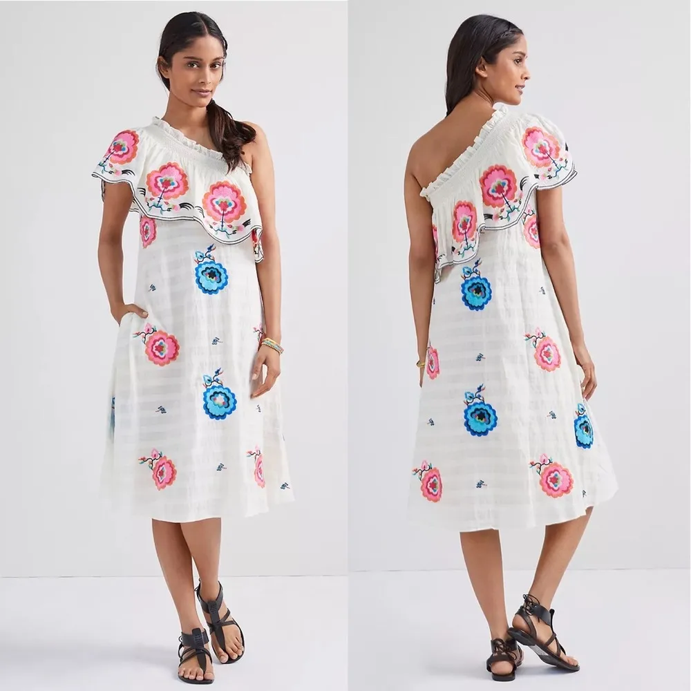 Plenty by Tracy Reese One-Shoulder Maxi Dress Embroidered Floral Size L New w/Tag $258 - Image 3