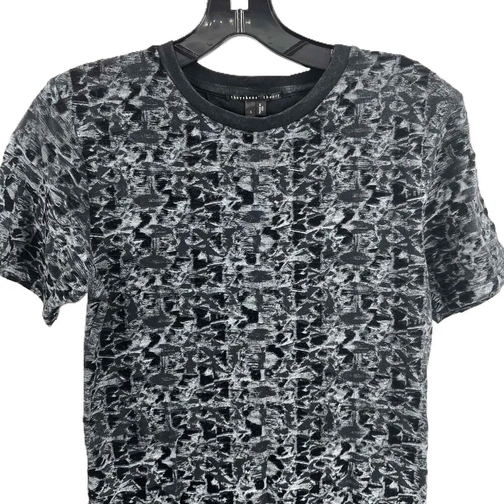 Theyskens' Theory Dress Gray Black Velvet Patterned Short Sleeve Crew Neck Small - Image 2
