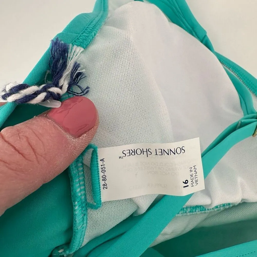 NWT Sonnet Shores Turquoise Tankini Size 16W XL Ruched Hi Waisted Bottoms Blue - Image 13
