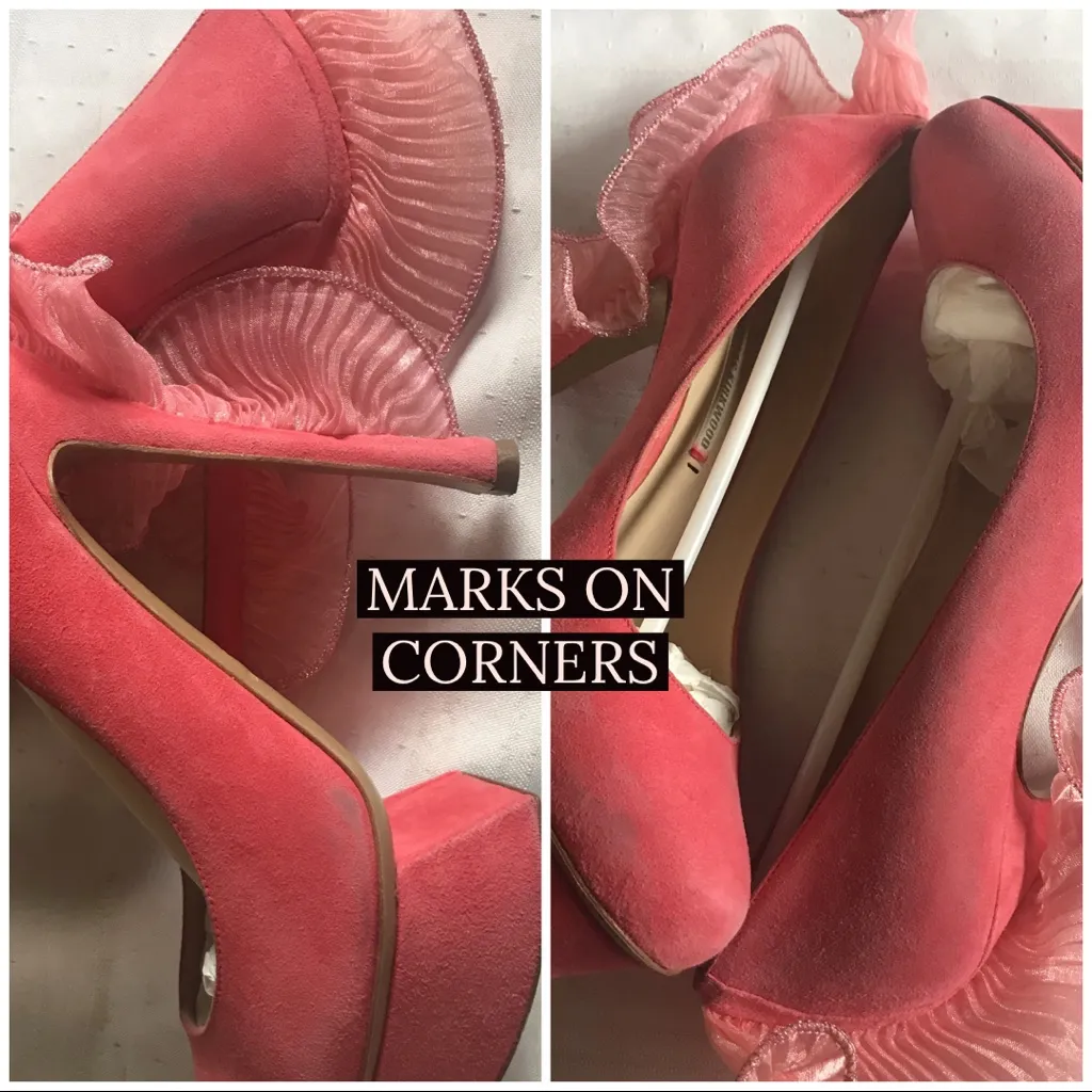 AUTHENTIC NICHOLAS KIRKWOOD PINK SUEDE WITH BACK RUFFLE PLATFORM HEELS (35.5) - Image 14