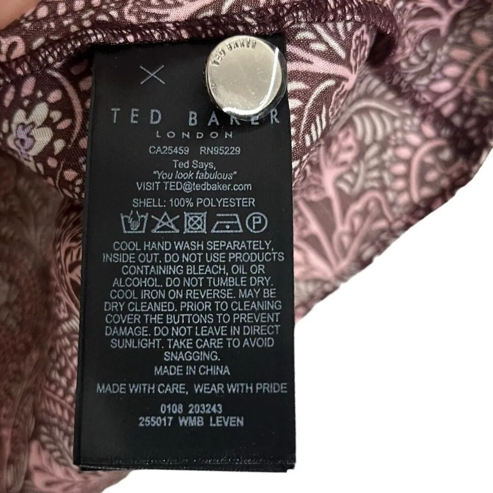 Ted Baker Printed Frill Top Balloon Sleeves Deep Purple Leven Womens Size 2 US6 - Image 8