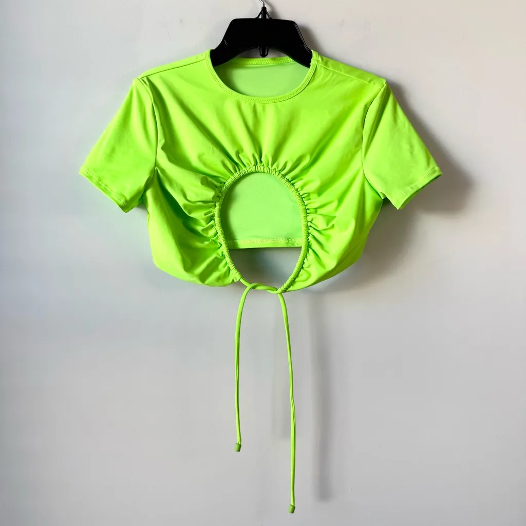 Skims Swim Ruched T-Shirt Crop Top Neon Green S - Image 4