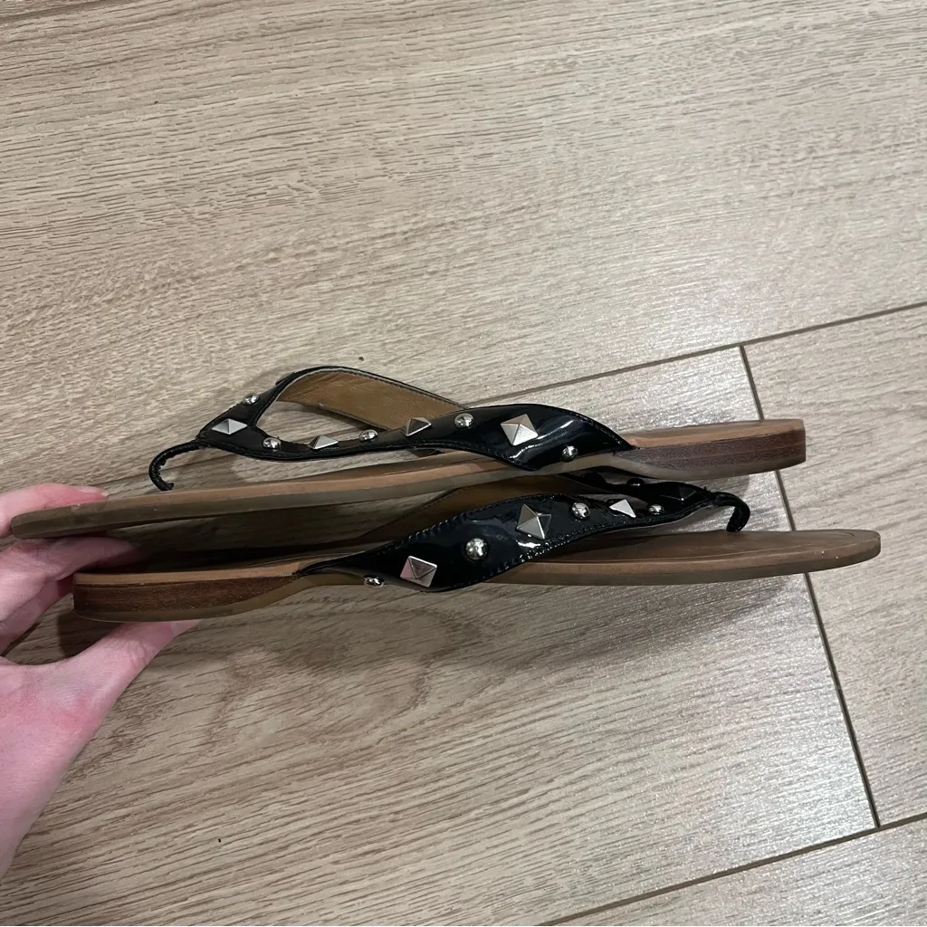 Coach Shimmer Sandal Black Leather Studded Thong Flip Flop Size 10 - Image 2
