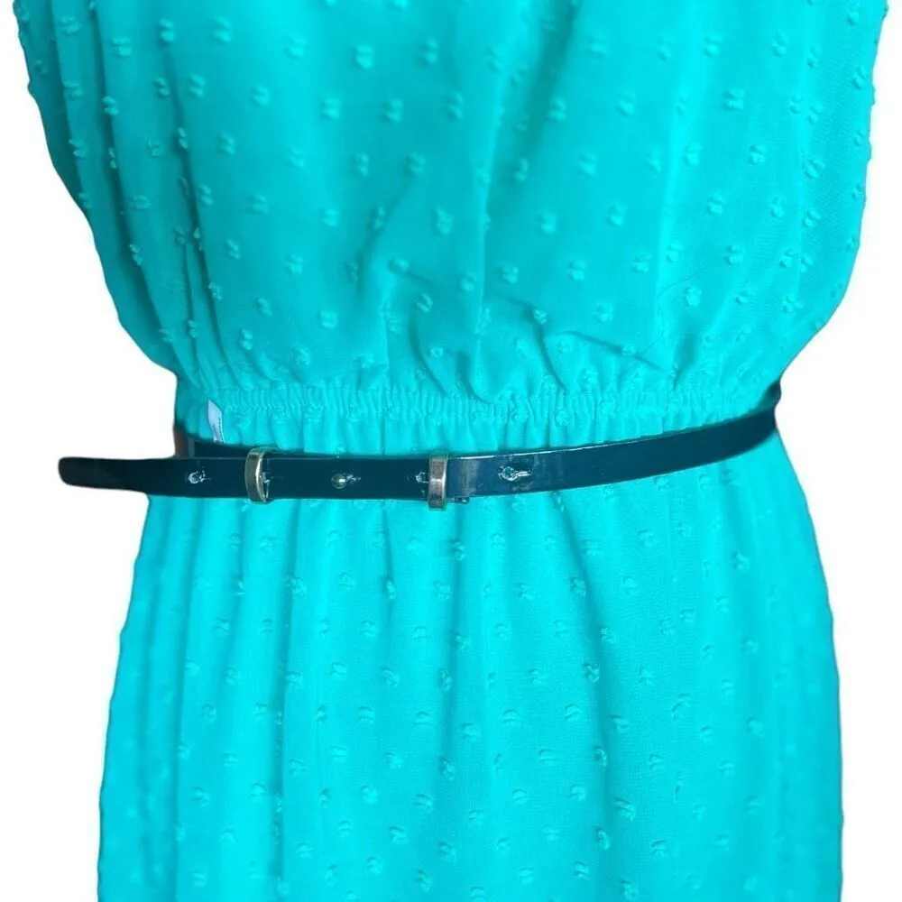 Womens Elle Teal Swiss Dot Sleeveless Classy Belted Shift Dress - Sz 8 - Image 2