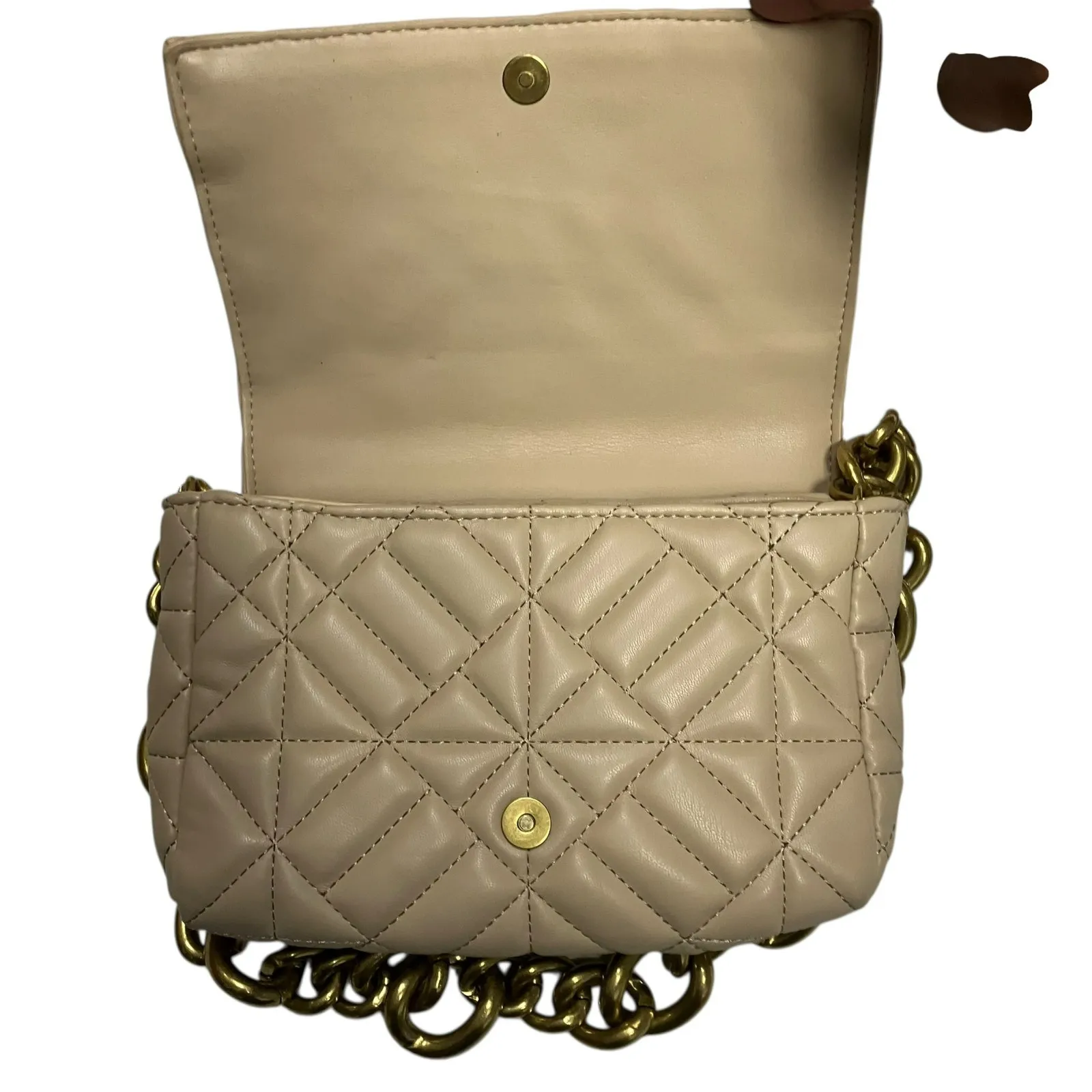 Zara Vegan Leather Tan Quilted Shoulder Bag - Image 4