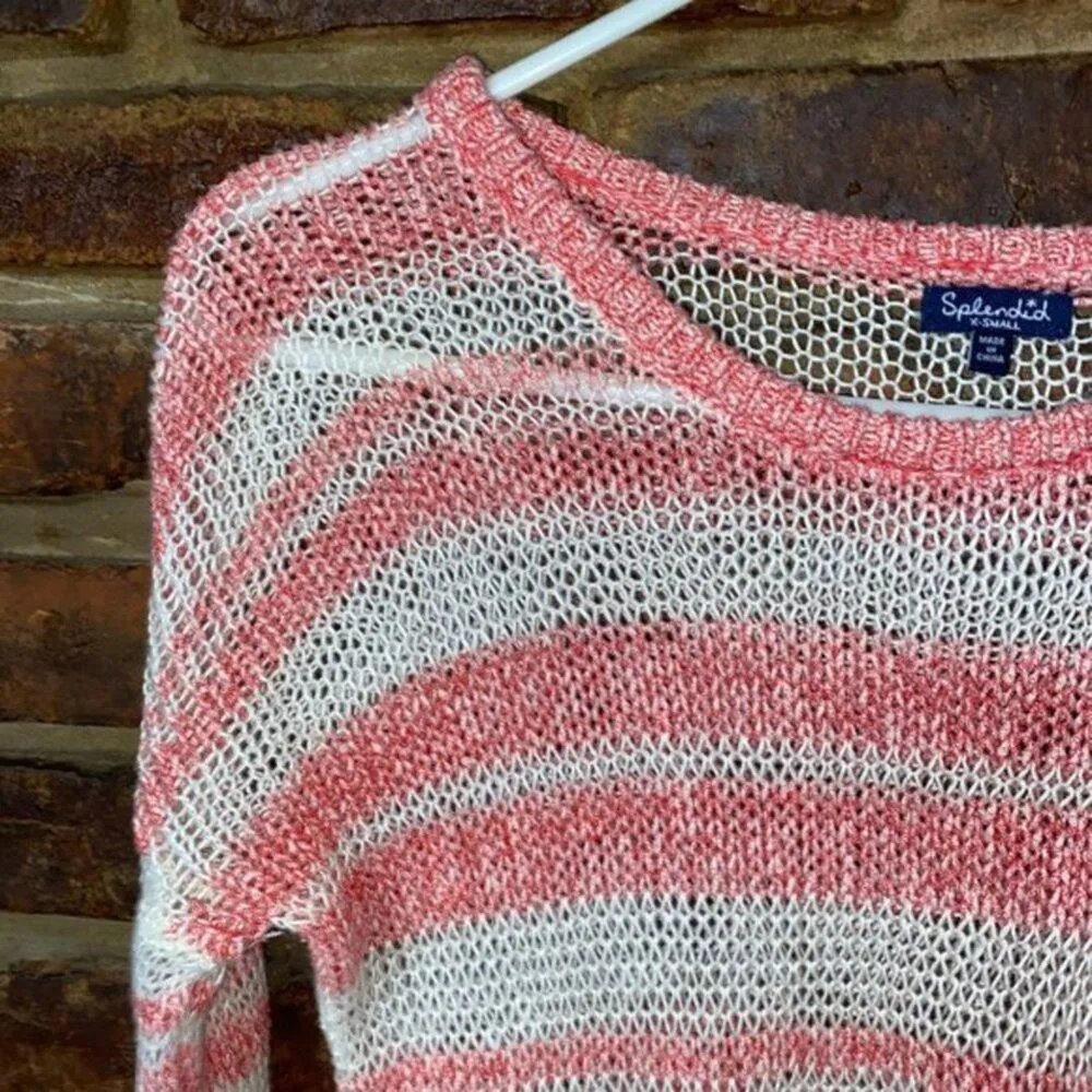 Splendid Loose Knit Pink & White Striped Long Sleeve Top Women's Size XS - Image 6