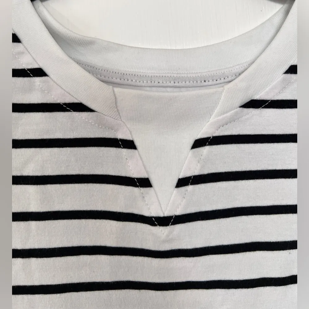 Black and white striped cotton T - Image 3