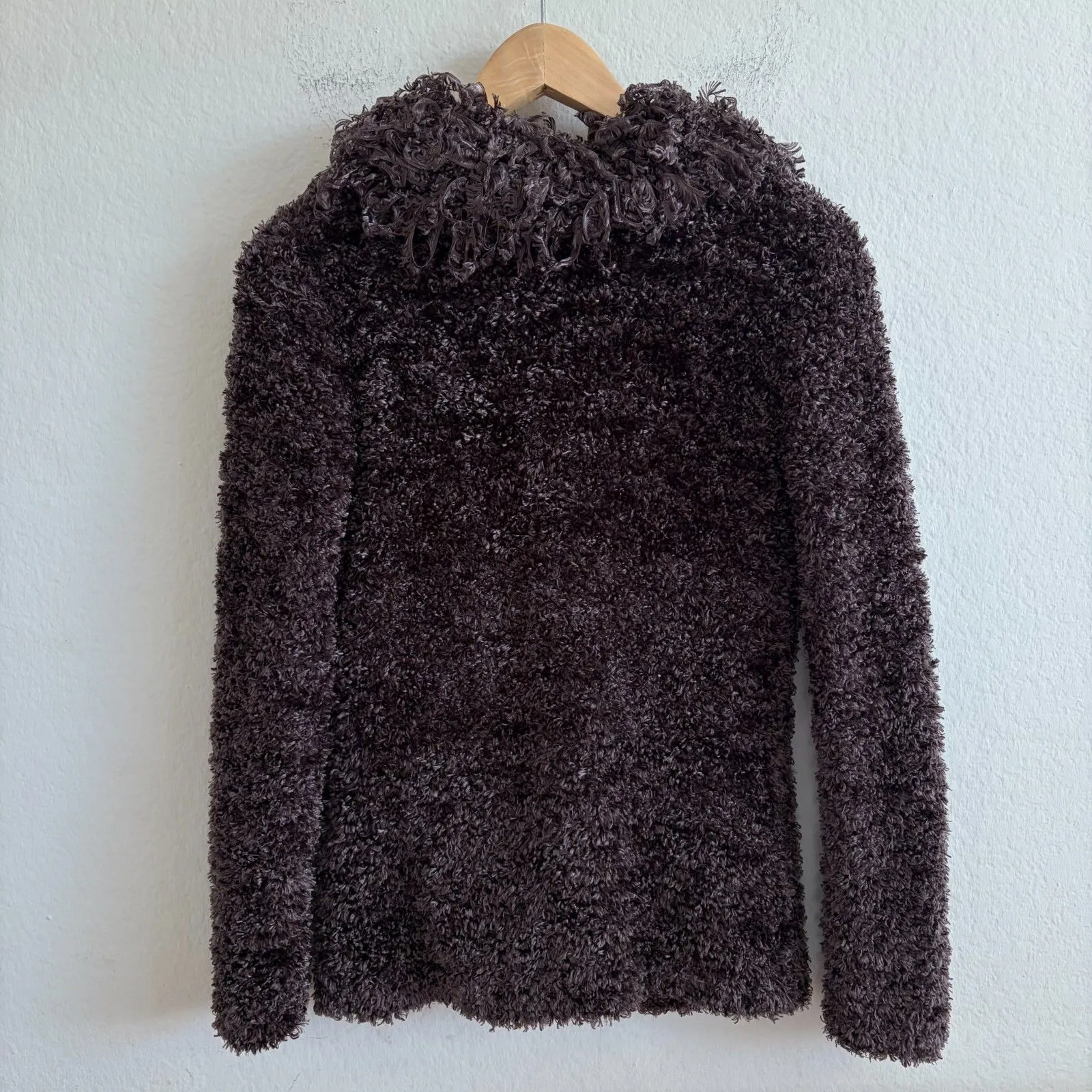 MICHELLE NICOLE Vtg Y2K Brown Shaggy Cardigan Sweater Womens Small Grunge Retro - Image 2