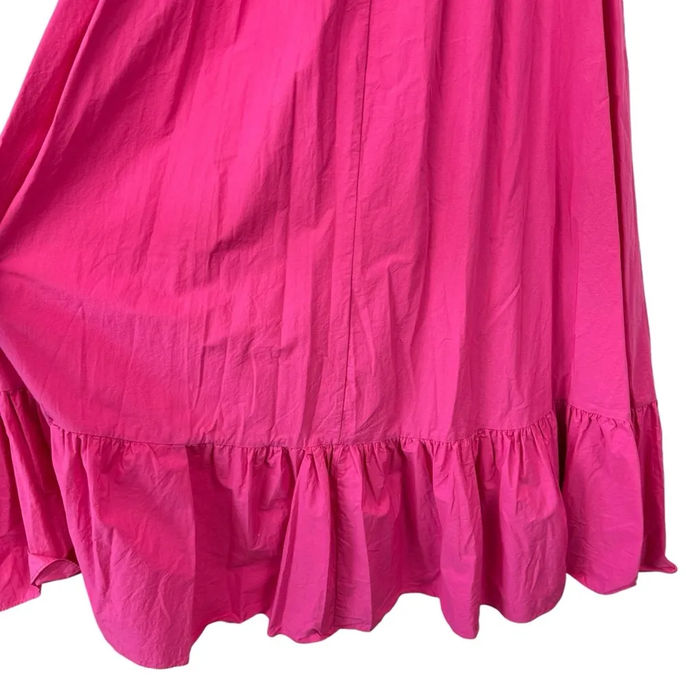 ZARA Hot Pink Puff Bubble Sleeve Tiered‎ Midi Dress Flowy Barbie Feminine XS - Image 12