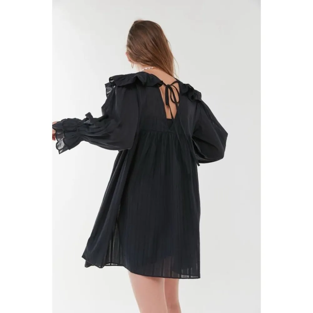 Urban Outfitters Pepper Ruffled Rib Babydoll Black Dress Prairie Cottagecore - Image 2