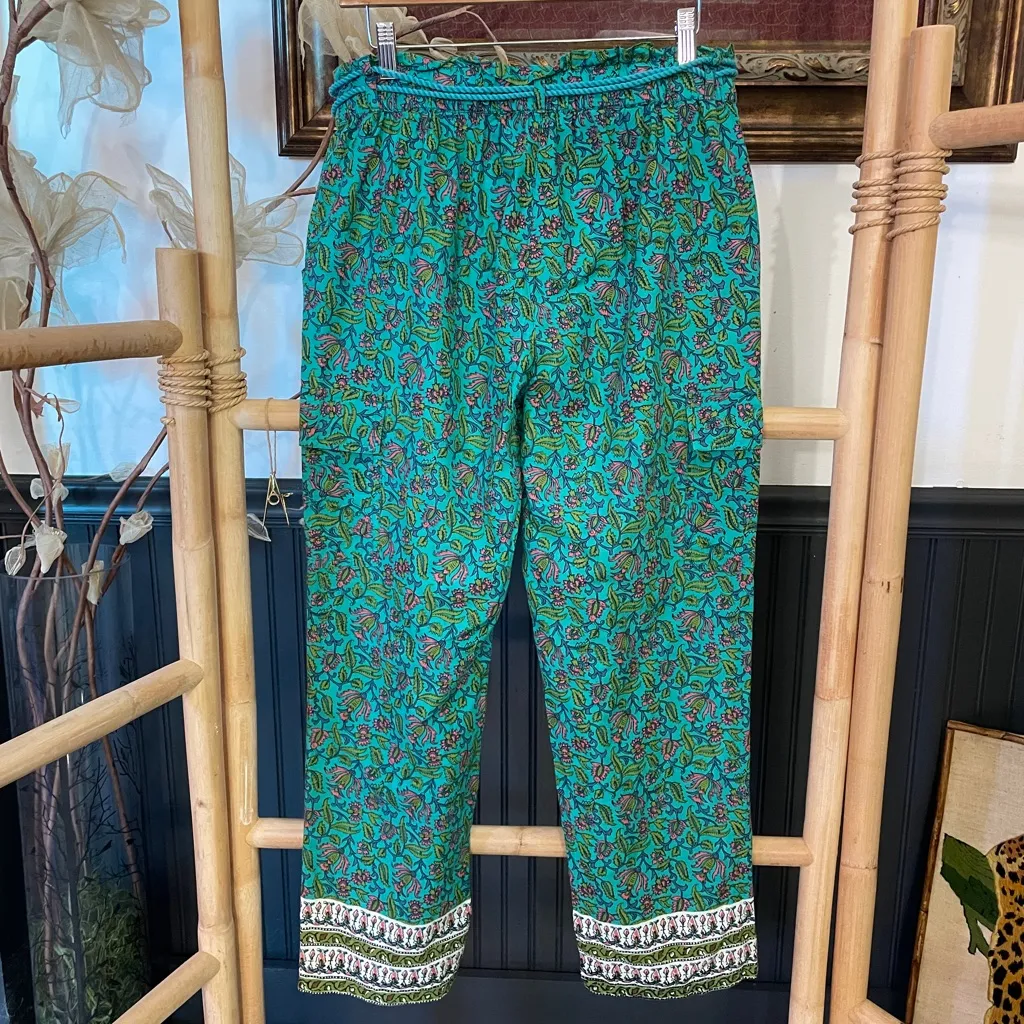 Sundance Vibrant Reef Cotton Cargo Floral Print Teal Pants - Image 8