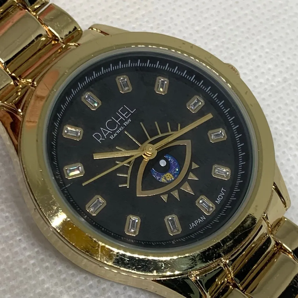 Rachel Roy third eye dial gold tone watch women 35mm round black dial running - Image 2