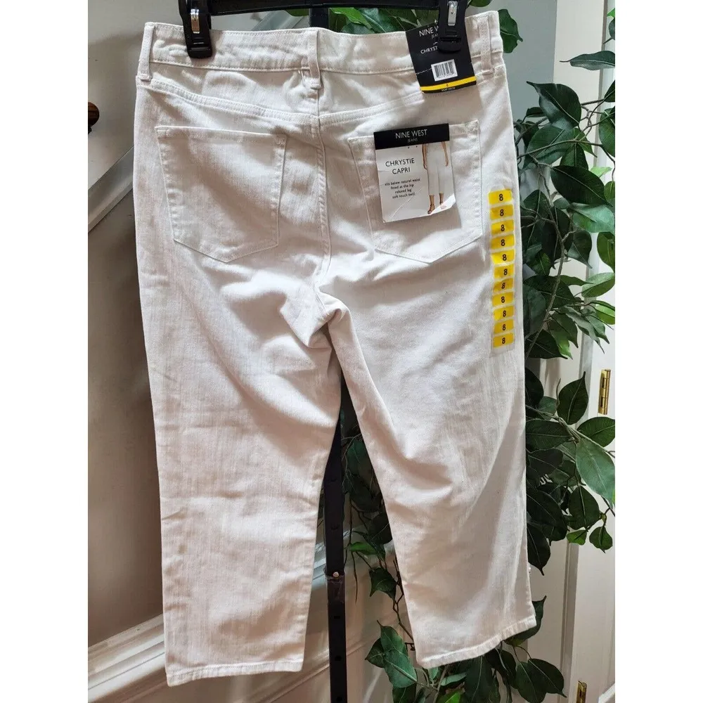 Nine West Jeans White Cotton High Rise Zippered Straight Fit Capri Pant 8 - Image 7