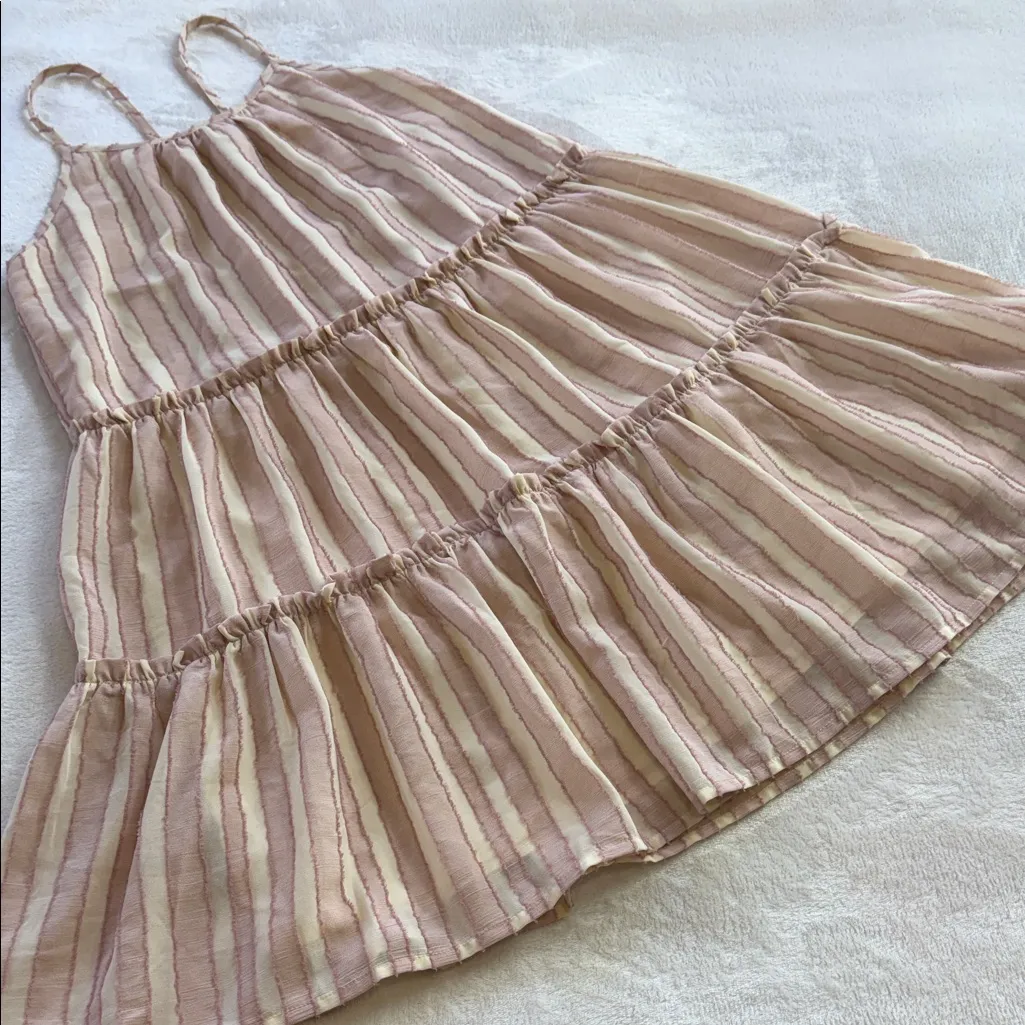 ILLA ILLA Blush Mauve and Cream Stripe Open Tie Back Sleeveless Tiered Dress - Image 9