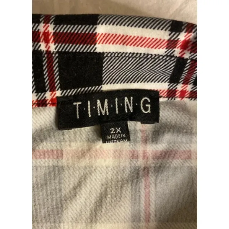 Timing Button-Up Shirt Plaid Flannel Look Grunge Soft Stretch 2X - Image 3