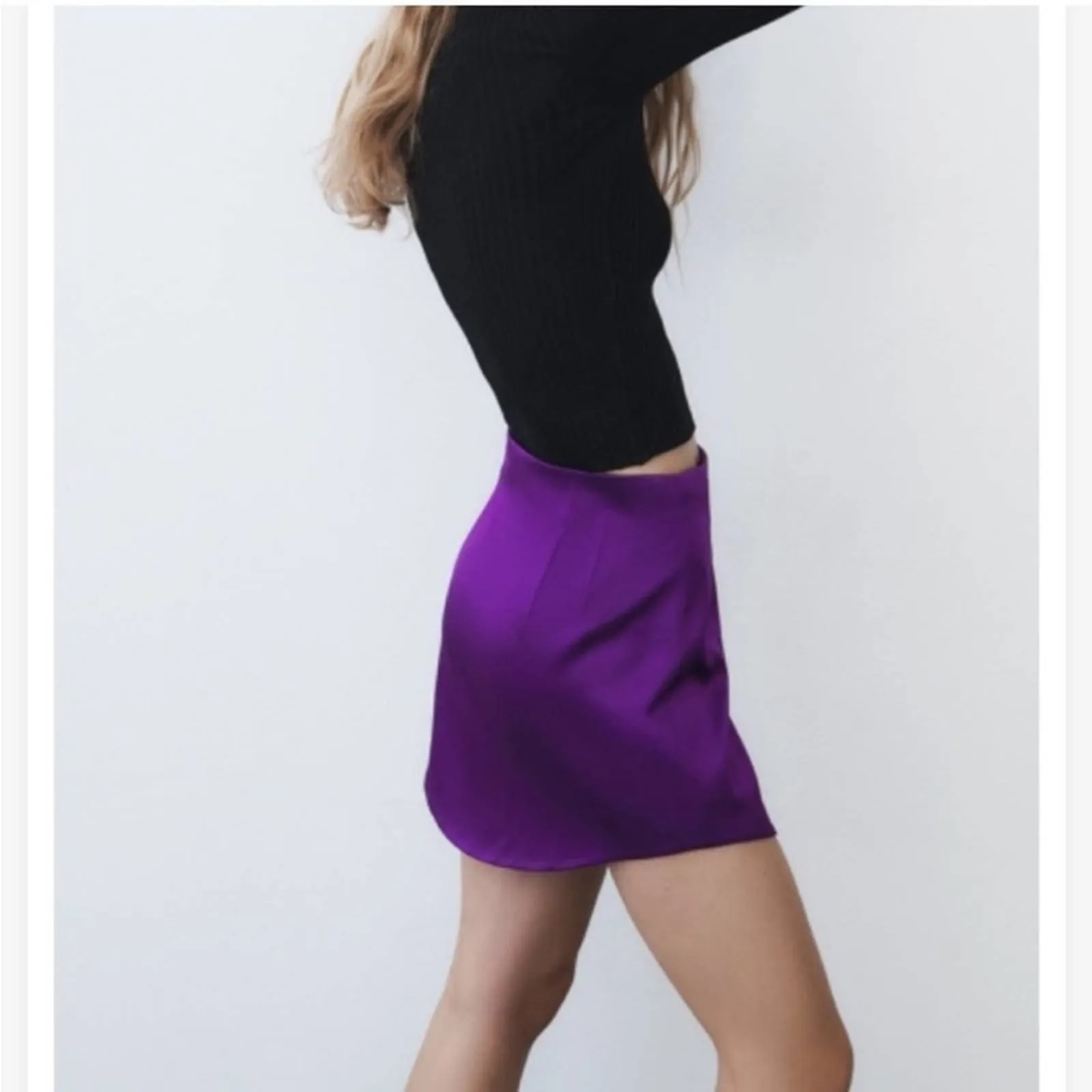 Zara Purple Satin Effect Mini Skirt Size Medium - Image 16