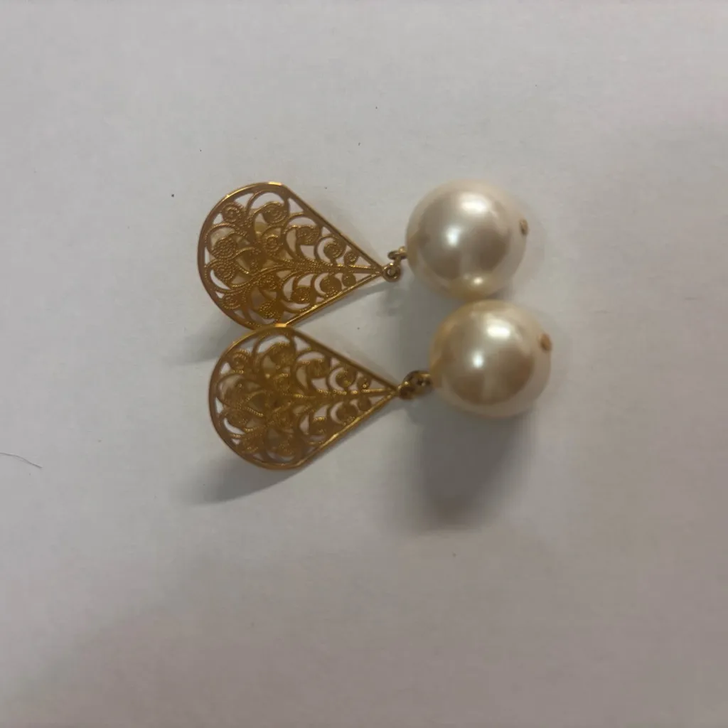 Napier Dangle Faux Pearl Chandelier Tear Drop Vintage Statement Earrings White - Image 6