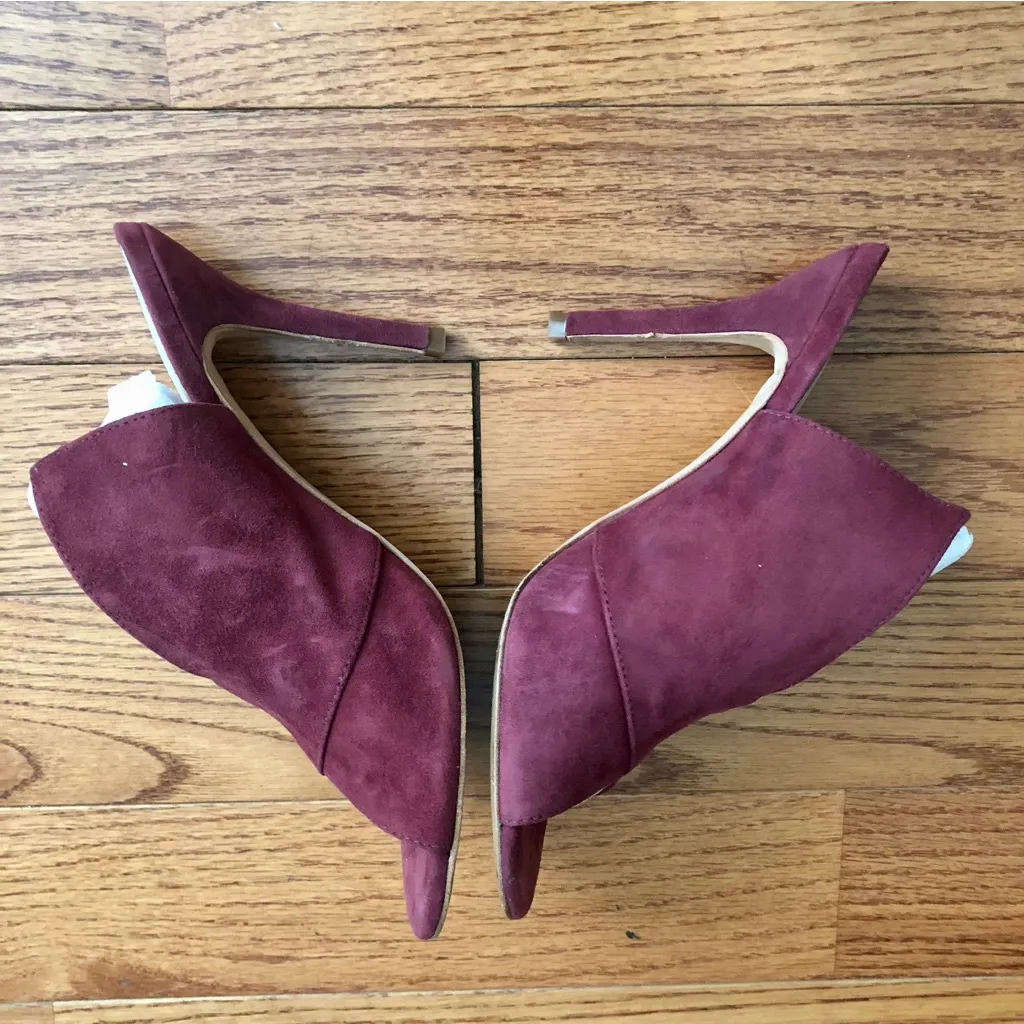 Trina Turk TARE Laguna Tawny Port Deep Burgundy Suede Mules Heels Women’s Size 8 - Image 11