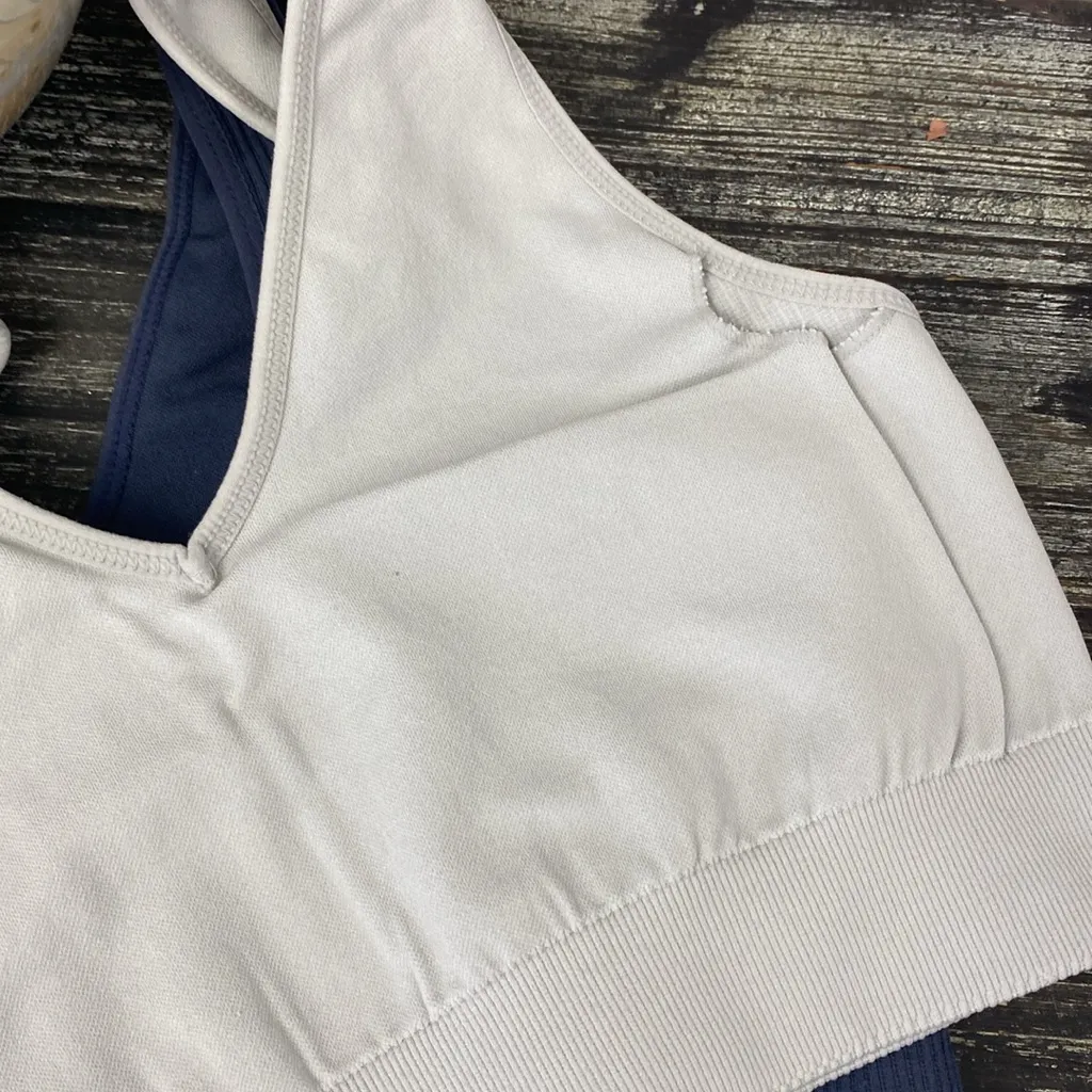 Savvi SET of 2 Light & Dark Gray Ribbed Athletic Sport Crop Bra Tops NEW S - Image 3