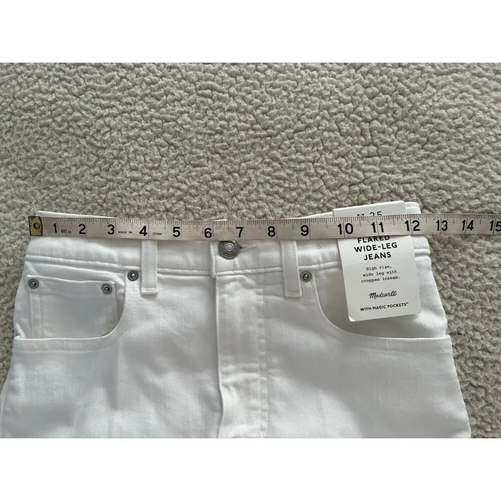 Madewell $138 High Rise Flared Wide-Leg Crop Raw Hem Jeans White Size 25 - Image 16