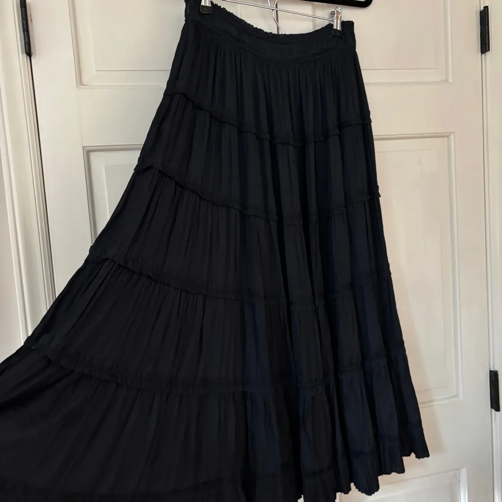 Ulla Johnson Louise Tiered Midi Skirt Midnight Navy Blue Plisse Satin Size 8 - Image 13