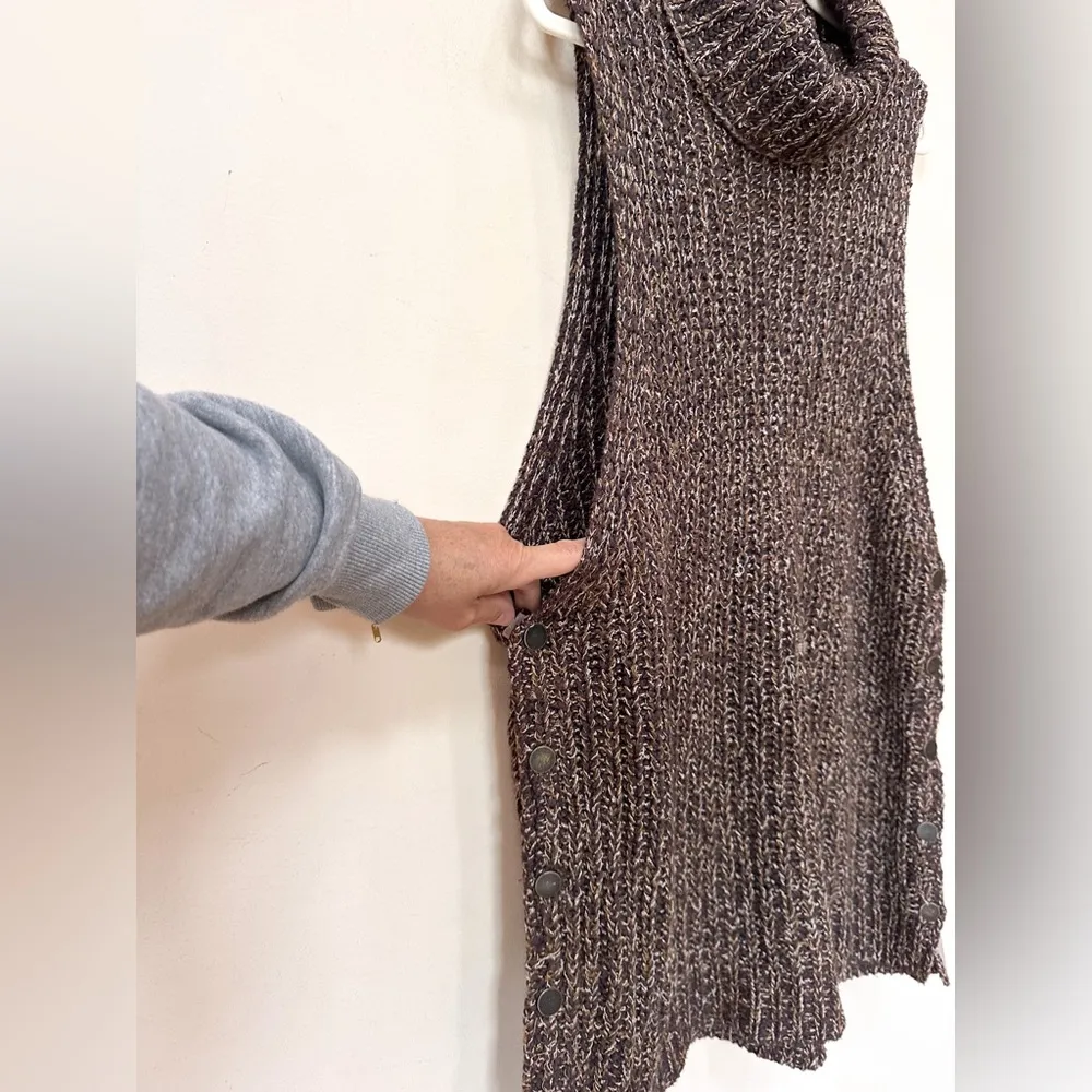 Free People Valentina Tunic Turtleneck Sweater Vest, Side Snaps, Browns - Image 5