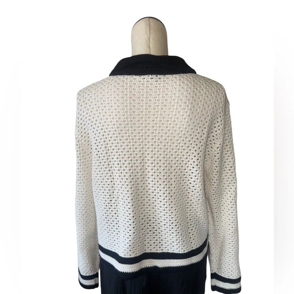 NWT Ann Taylor Factory Black and White Open Knit Cardigan White Black XL - Image 5