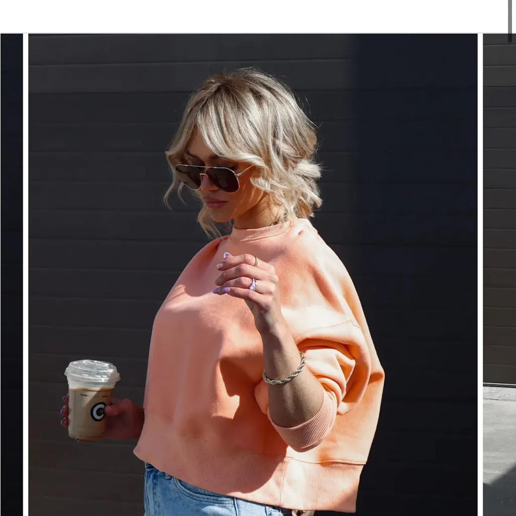 Peach Crewneck Sweatshirt Relaxed Fit Cropped Casual Everyday - Image 3