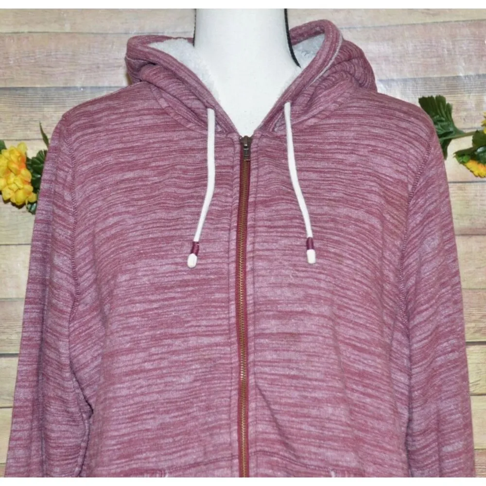 Sonoma Ladies Red Zip Up Hooded Jacket Size XL Sherpa Lining Long Sleeve Pockets - Image 4