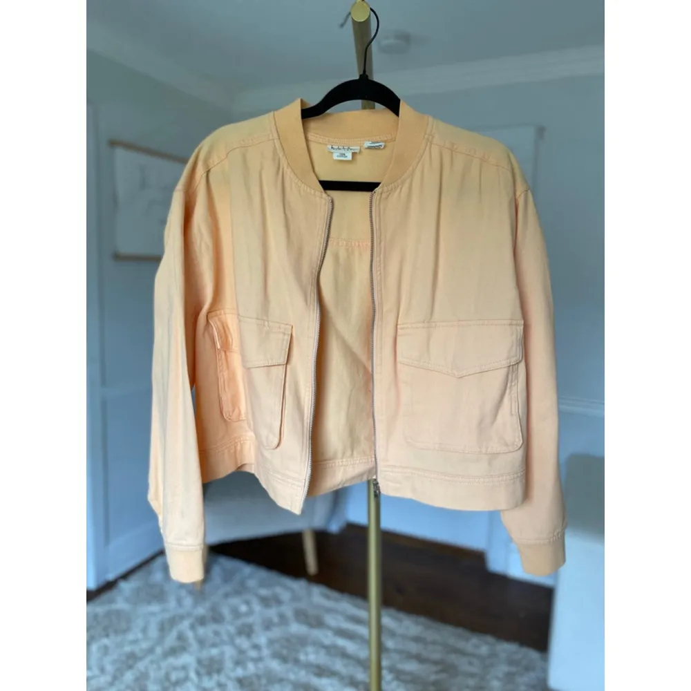 Nicole Miller New York Jacket Cotton Autumn Football Utility Zip Bomber M Winter Orange Size L - Image 4