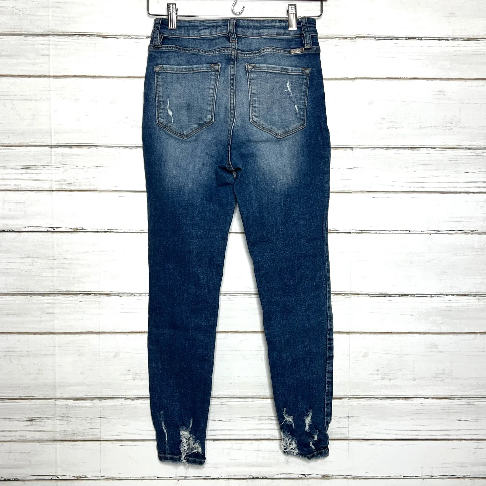 Kancan Mid Rise Destroyed Hem Medium Wash Skinny Jeans Size 26 Blue - Image 3