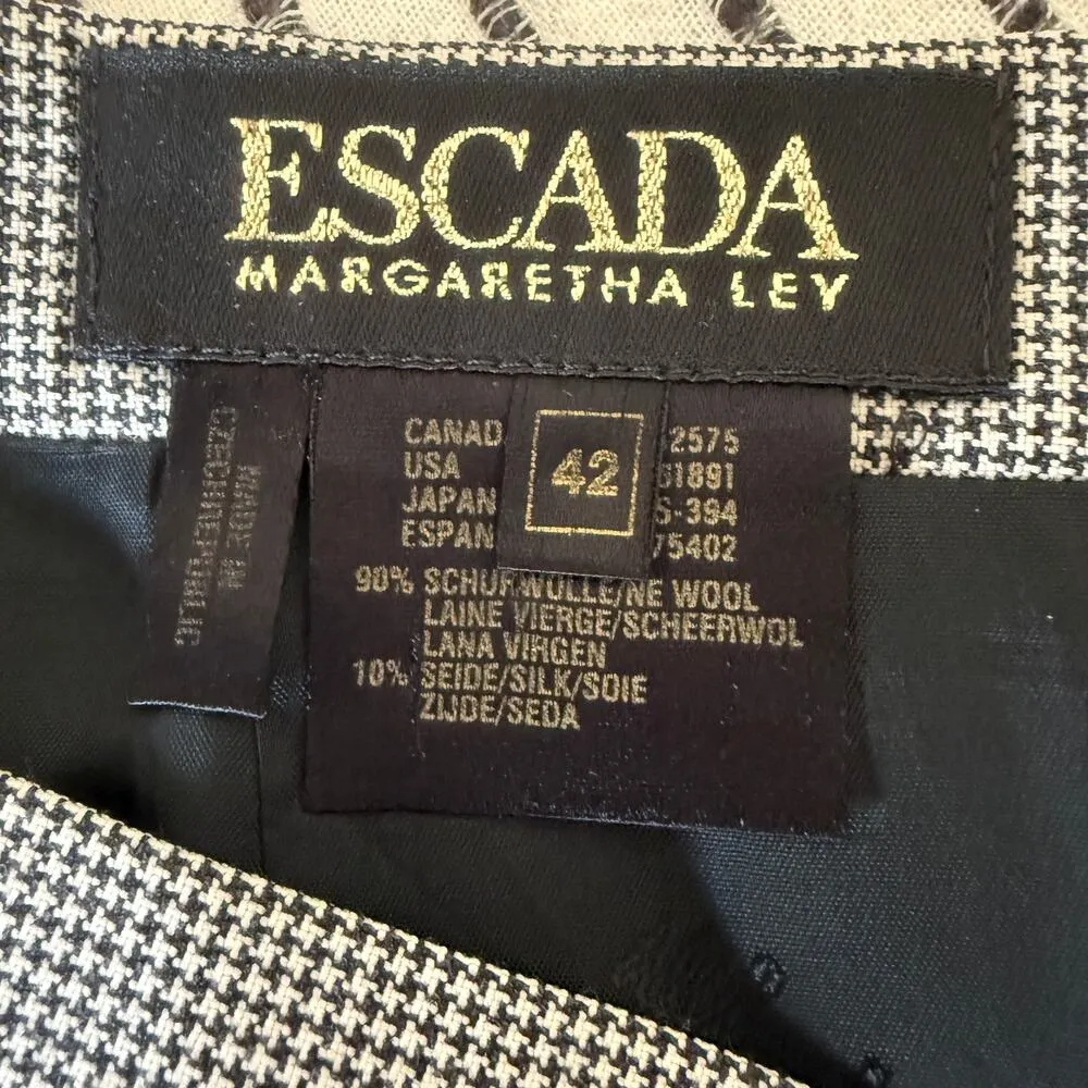 ESCADA | 80s Vintage Wool Silk Blend Houndstooth Multi Layer Pencil Skirt 42 12 Black - Image 5