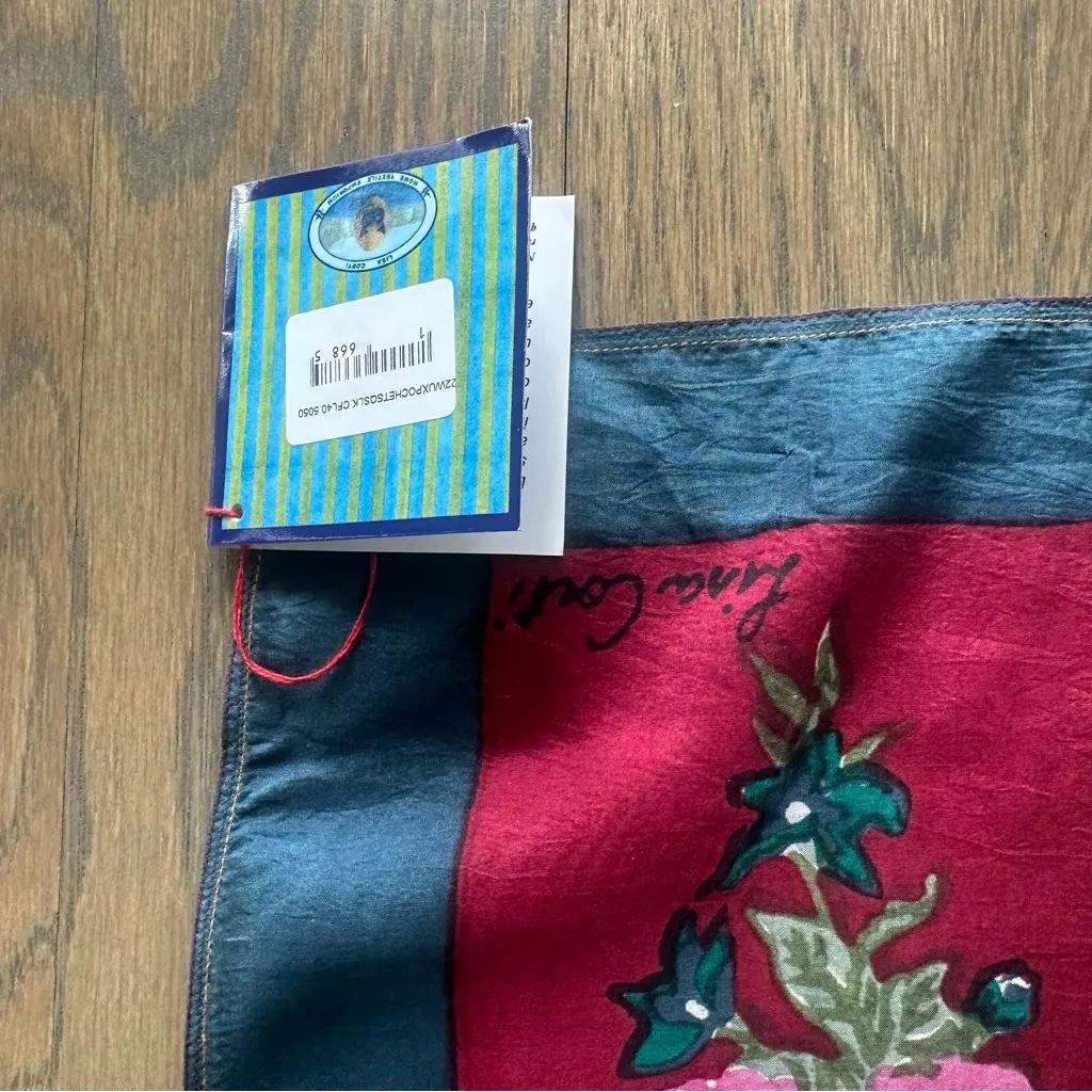 NWT Lisa Corti 100% Silk Pocket Square Scarf Geometric Floral Print 50cmx50cm Pink - Image 5