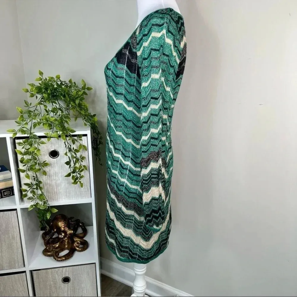 XOXO Long Sleeve Chevron Knit Sweater Dress Multicolor Size S Metallic Y2K - Image 6