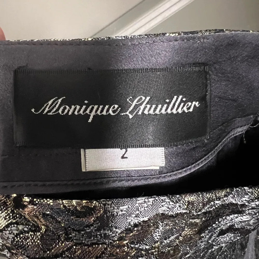 Monique Lhuillier Silver & Gold Brocade Floral Pencil Skirt Size 2 - Image 3