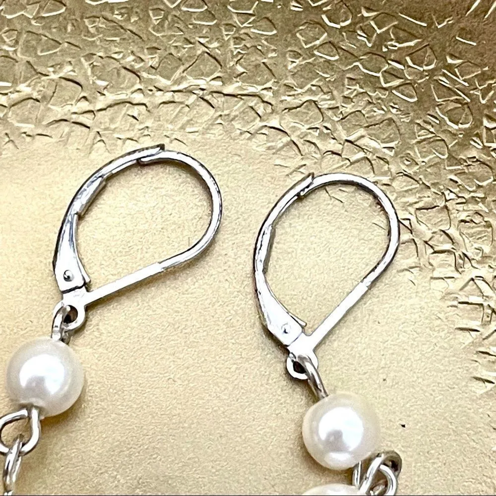 3 tier drop earrings with faux pearls and rhinestone balls - Image 5