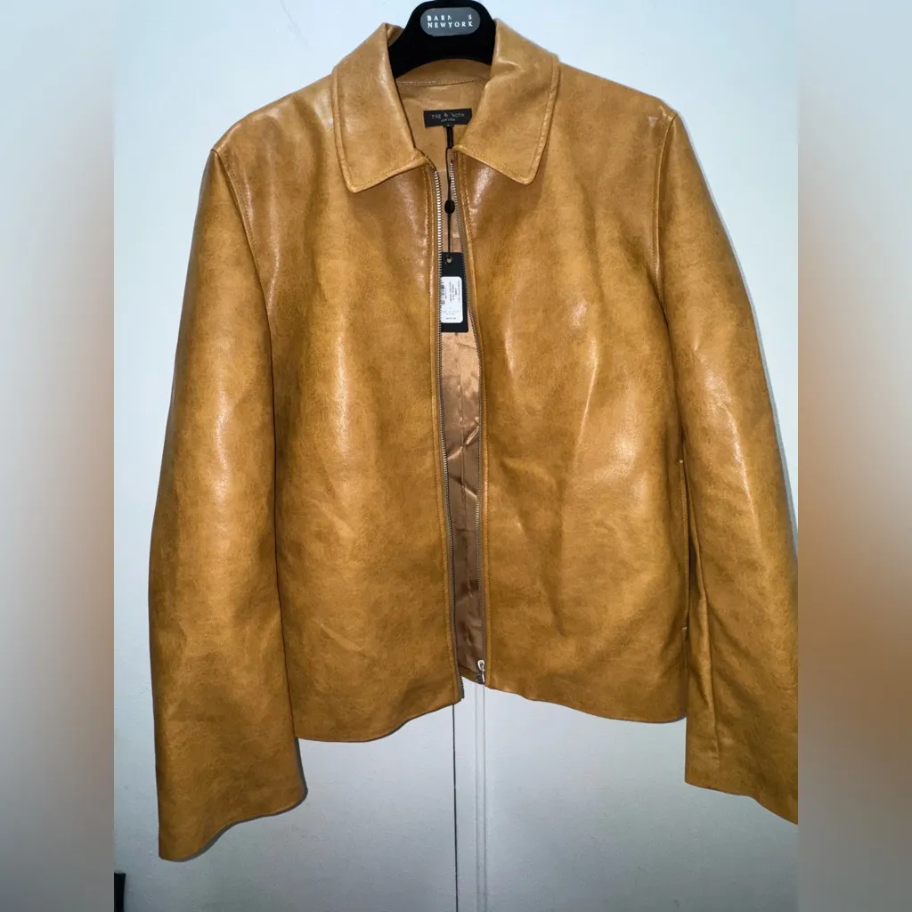NWT $638 rag & bone Jordie Faux Leather Jacket in Camel Large - Image 7