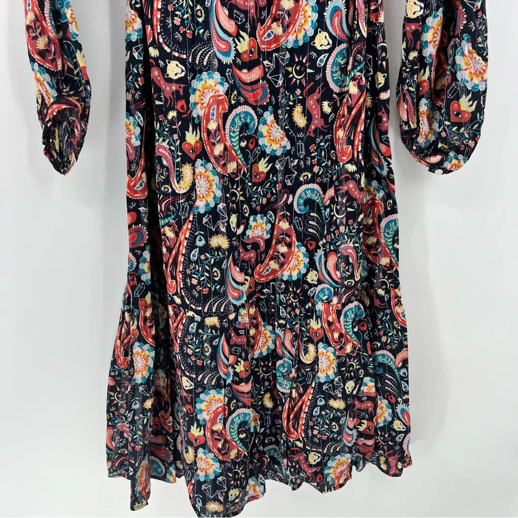 LOFT Shimmer Paisley Tie Neck Midi Dress size Medium NWT - Image 12