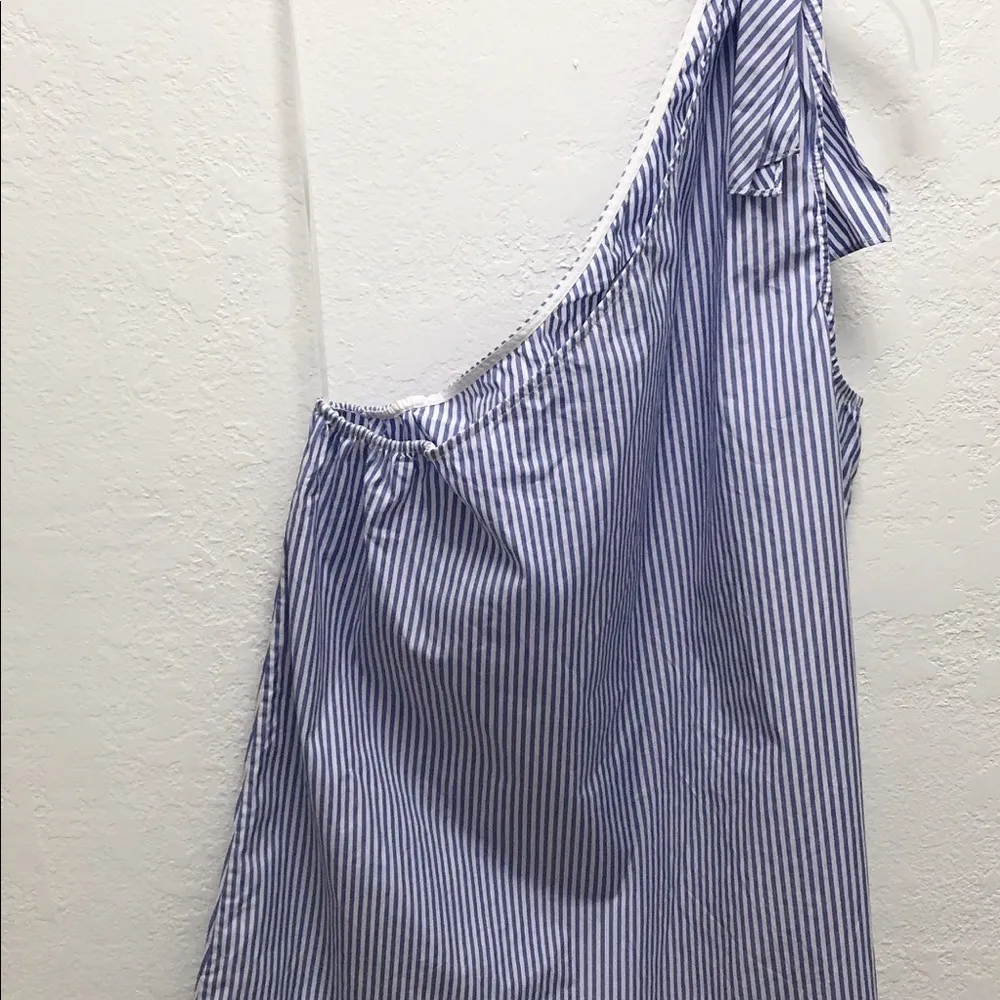 THEORY Womens Grajik One Shoulder Tank Top Size L Color Blue & White - Image 5