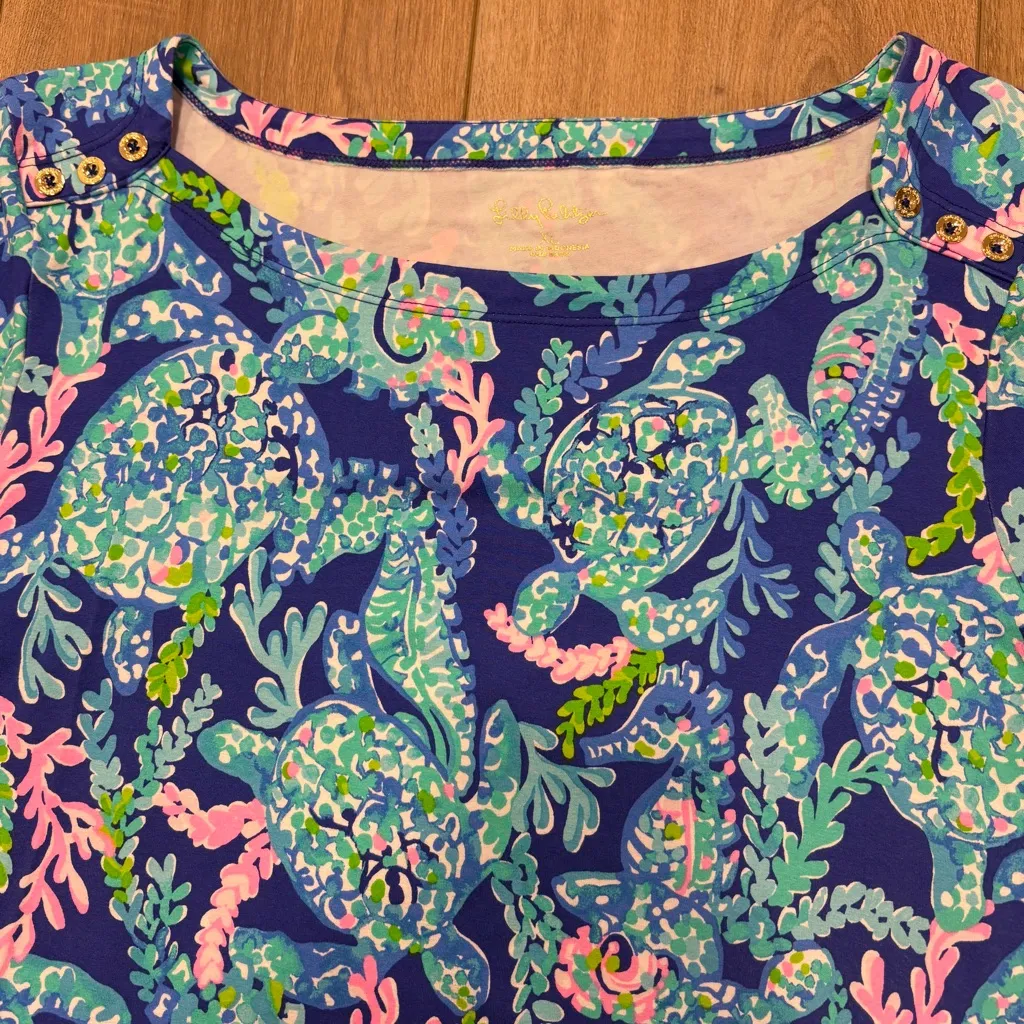 🌟LILY PULITZER🌟 TROPICAL PRINT BOAT NECK 3/4 SLEEVE KNIT A-LINE DRESS BLUE XL - Image 2