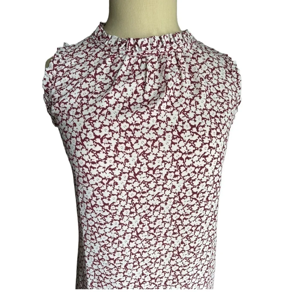 LOFT sleeveless red & white charming floral ruffle top blouse small petites - Image 5
