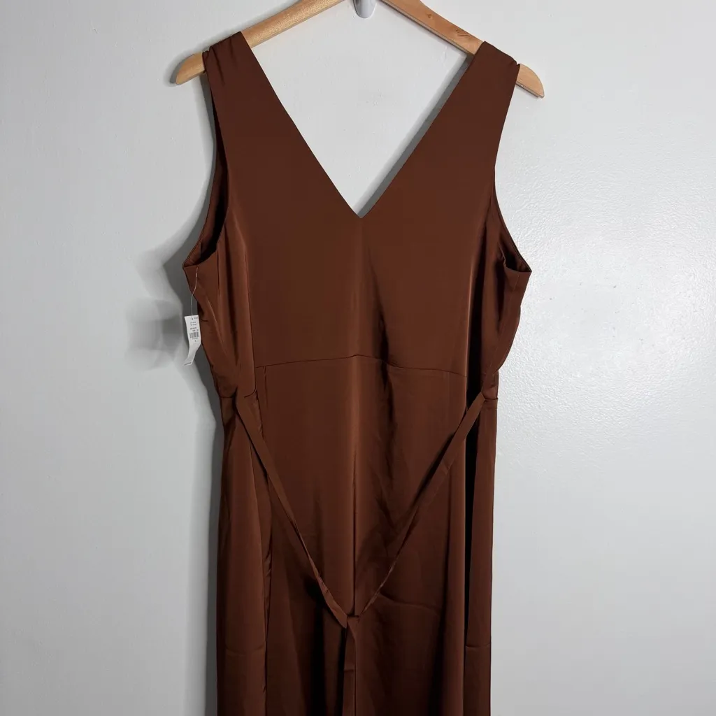 NWT Old Navy Cocoa Satin Summer Wedding Sleeveless Midi Slip Dress 12 Minimalist - Image 3