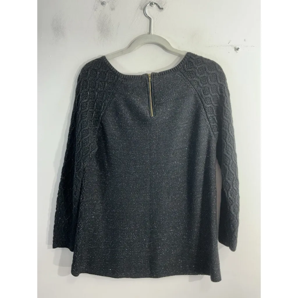 Womans Verve Ami Sparkly Sweater Large Black Back Zip 3/4 Sleeve Wide Neck - Image 2