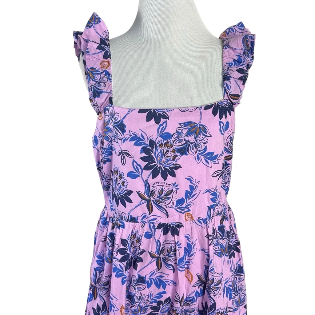 J. Crew Sleeveless Summer Square Neck Midi Dress Size 6 Bohemian Block Print Purple - Image 7