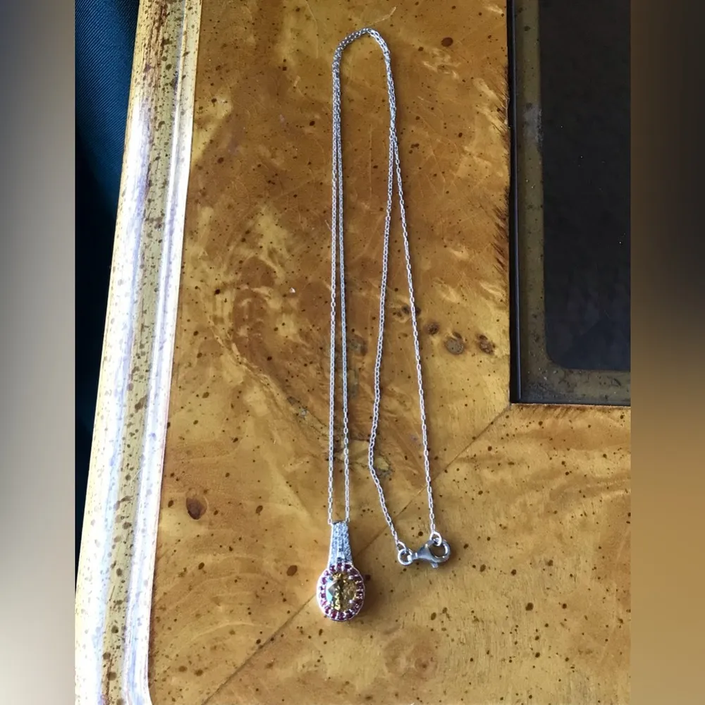 Natural Red Sapphire Yellow Zircon Sterling Silver Necklace - Image 5