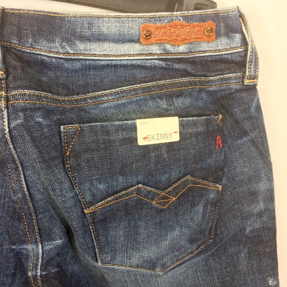 Replay women's size 28 chain link zipper pouch RODERIKA slim tapered jeans 28x29 Blue - Image 6