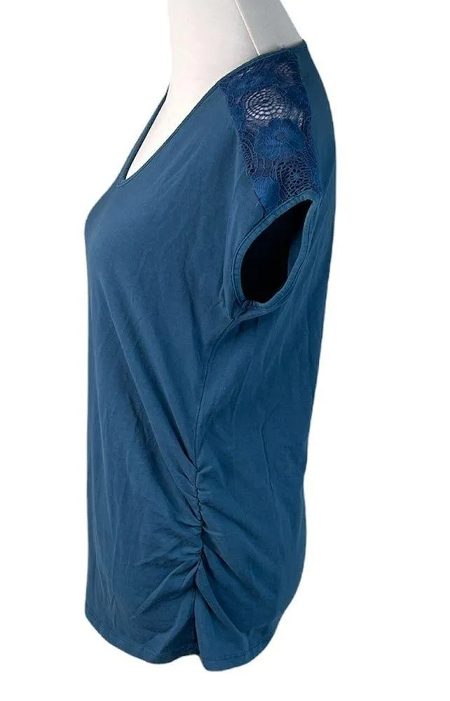 Flutter & Kick Maternity V Neck Short Sleeve Shirt Teal Size Medium - Image 4