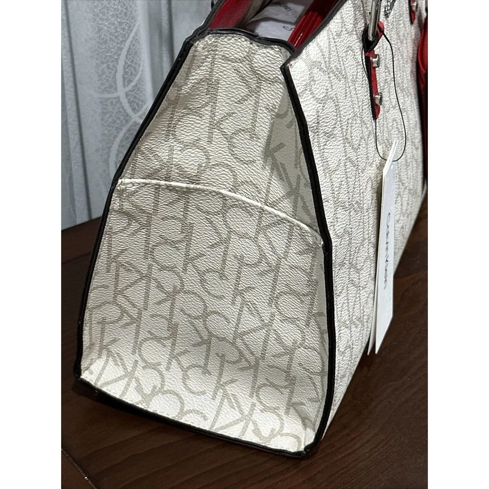 Calvin Klein  Monogram Signature Cream w/Red Satchel Hand-Bag Khaki Logo H7DDJ6YQ - Image 52