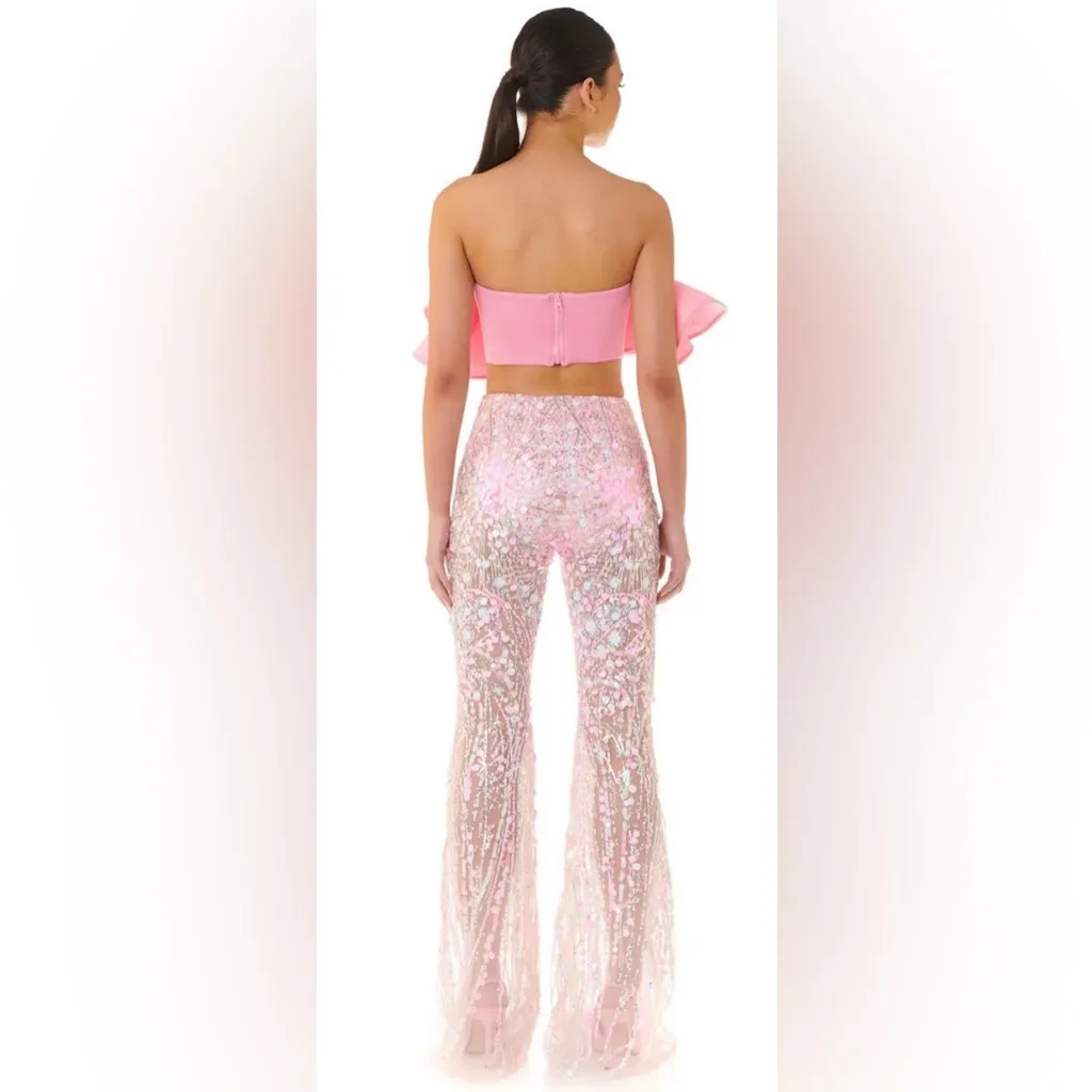 Eliya The Label Alyce Pink Sequin Flare Pants US 4 High Waist SOLD OUT - Image 3