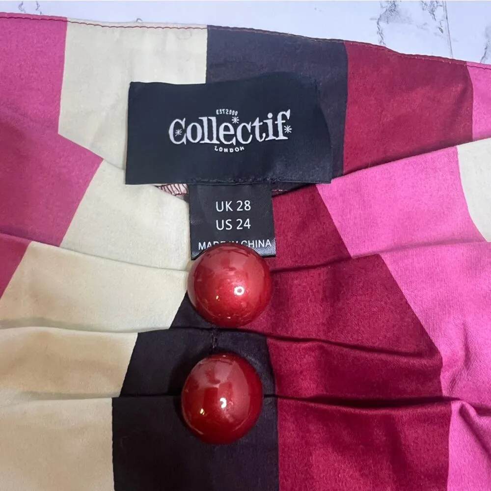 Collectif Dolores Bubble Gum Stripe 50’s Top Multi Colour Sz 24 Pink - Image 5
